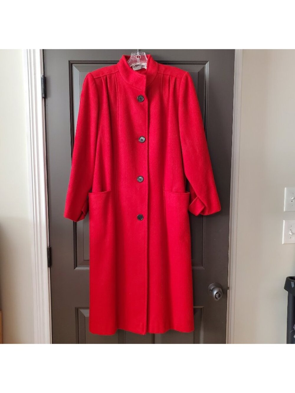 Vintage Womens Wool Trench Overcoat Long Coat Red Size 8 USA Satin Lined City